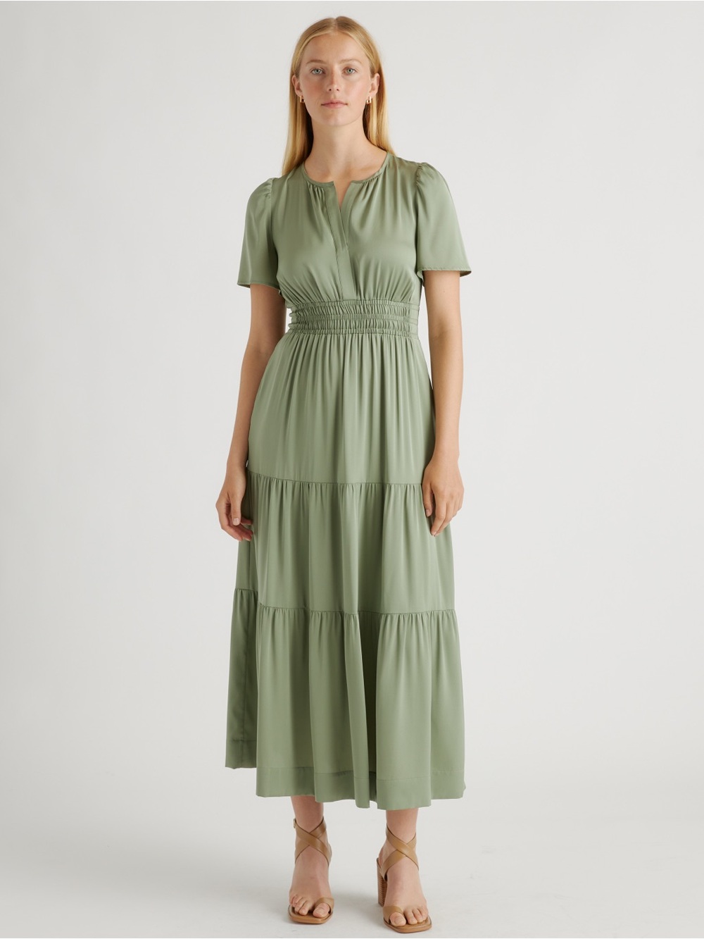 Quince Washable Stretch Silk Tiered Maxi
